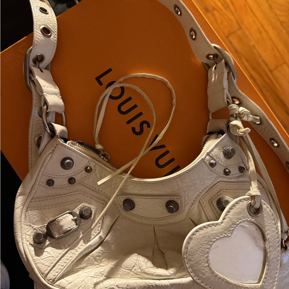 Balenciaga White Shoulder Bag with Heart Charm